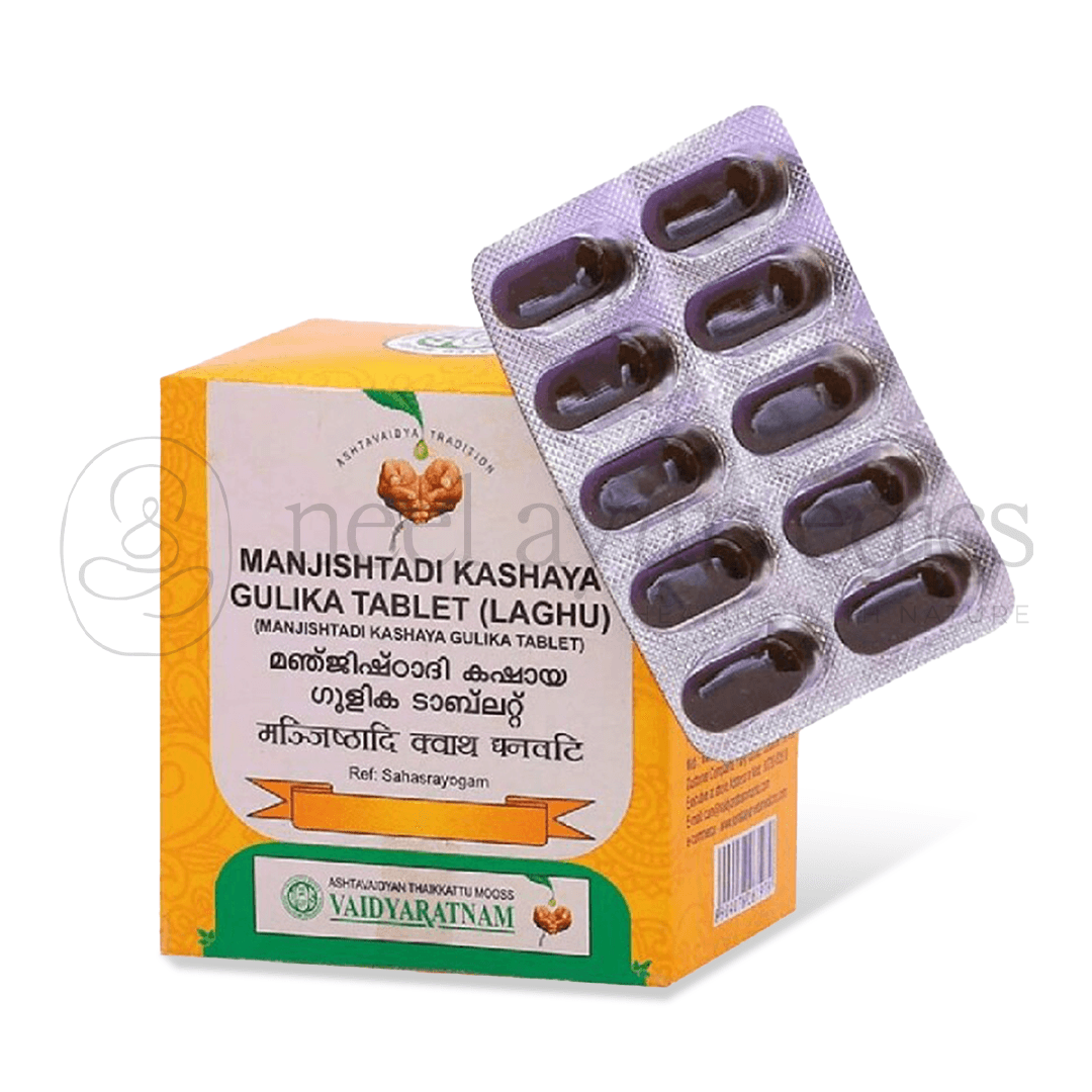 Vaidyaratnam Mahamanjishtadi Kashayam Gulik – 10 Tab Vaidyaratnam Mahamanjishtadi Kashayam Gulik – 10 Tab