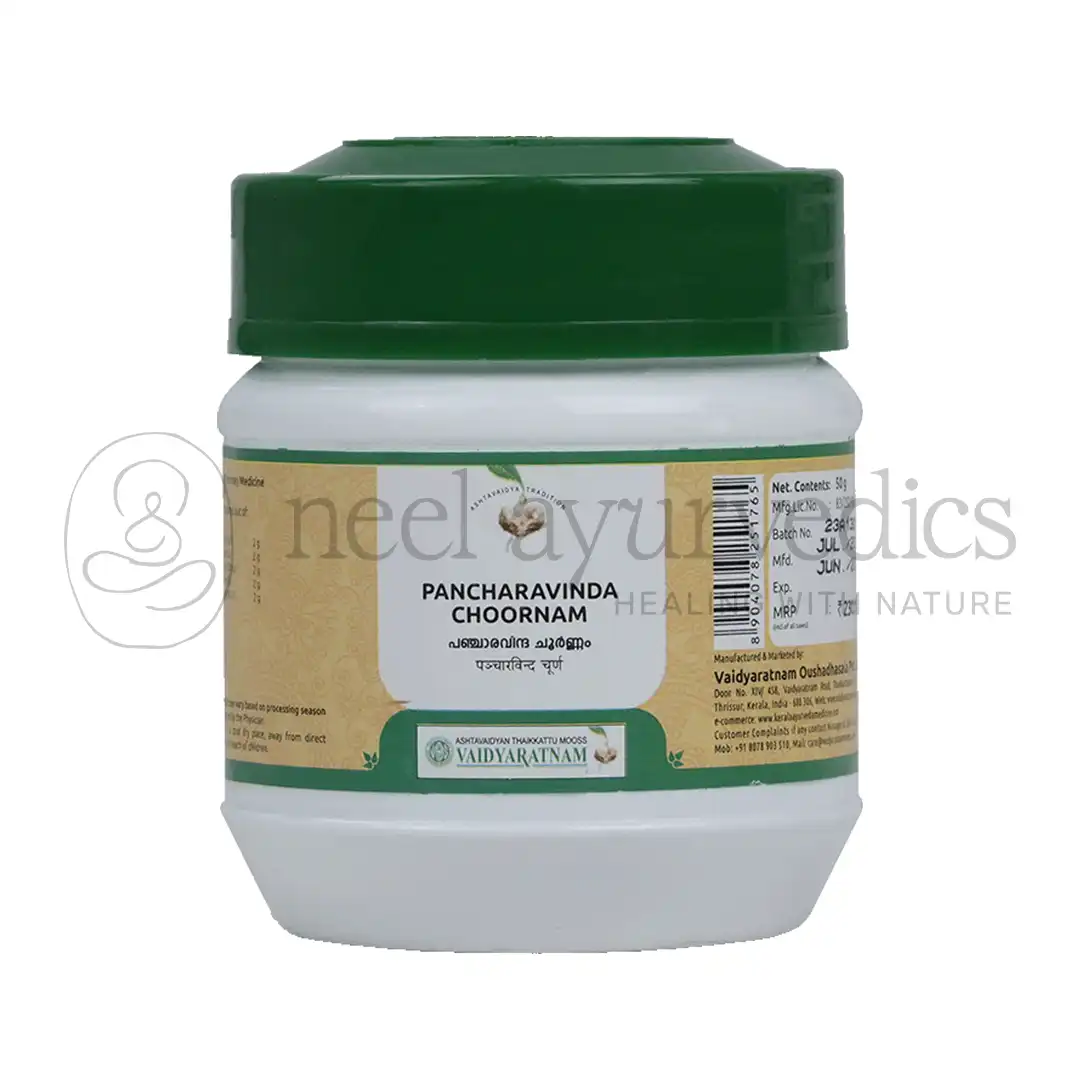 PANCHARAVINDA CHOORNAM 50 GM Vaidyaratnam Pancharavinda Choornam - 50 Gm